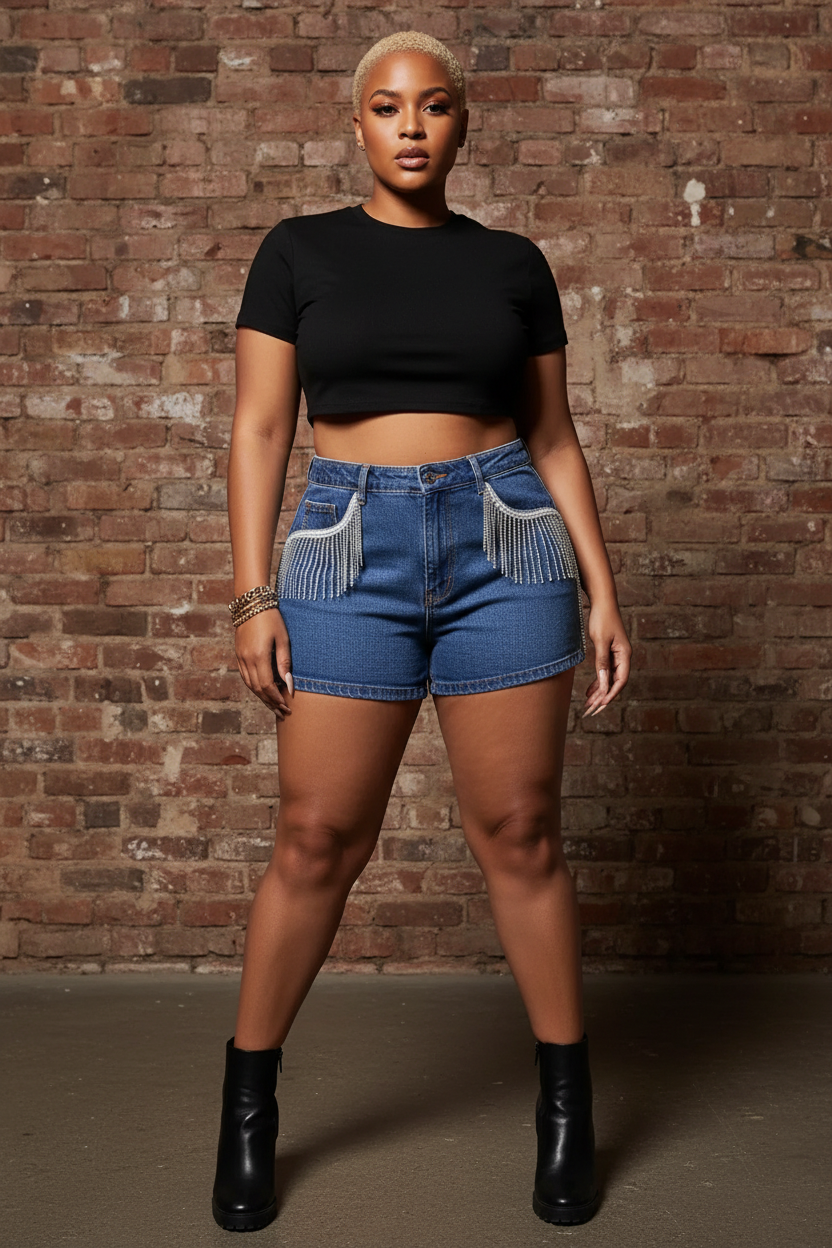Fringe Back Denim Shorts with Pockets | Rebellious Gal High Waist Summer Shorts