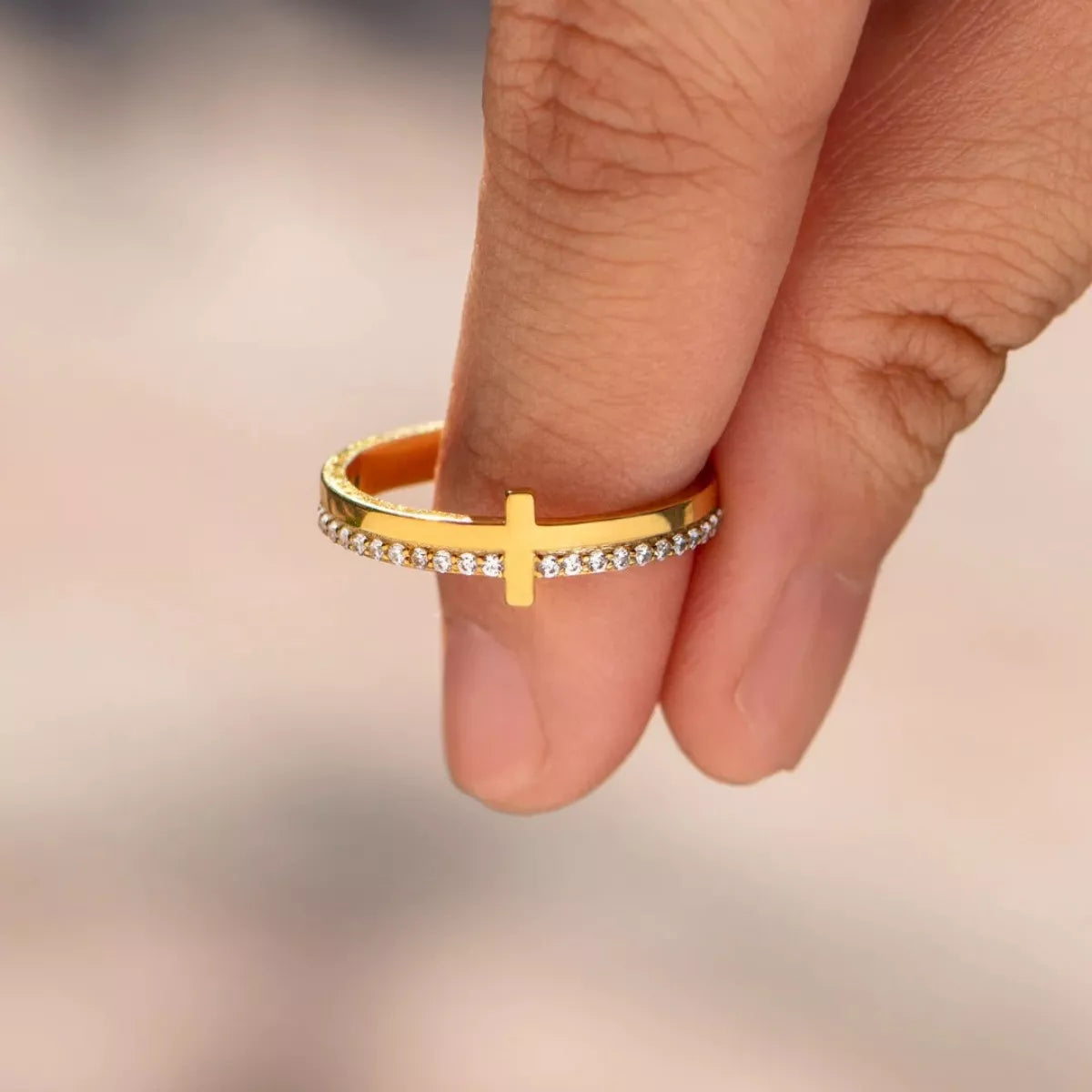 Cross Diamante Ring - Gold Finish Ring Display Shot 