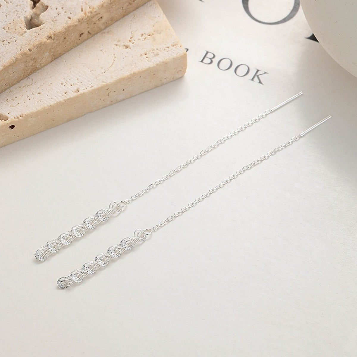 Rebellious Gal 925 sterling silver threader earrings front view on white background
