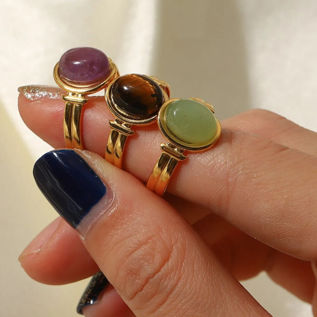 Rebellious women's tiger's eye jewelry: gold plated open ring grounding energy