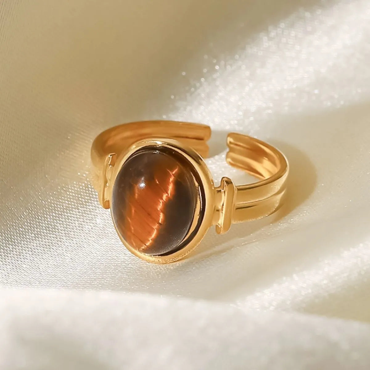 Tiger's eye stone ring stainless steel 18K gold plated one size fit