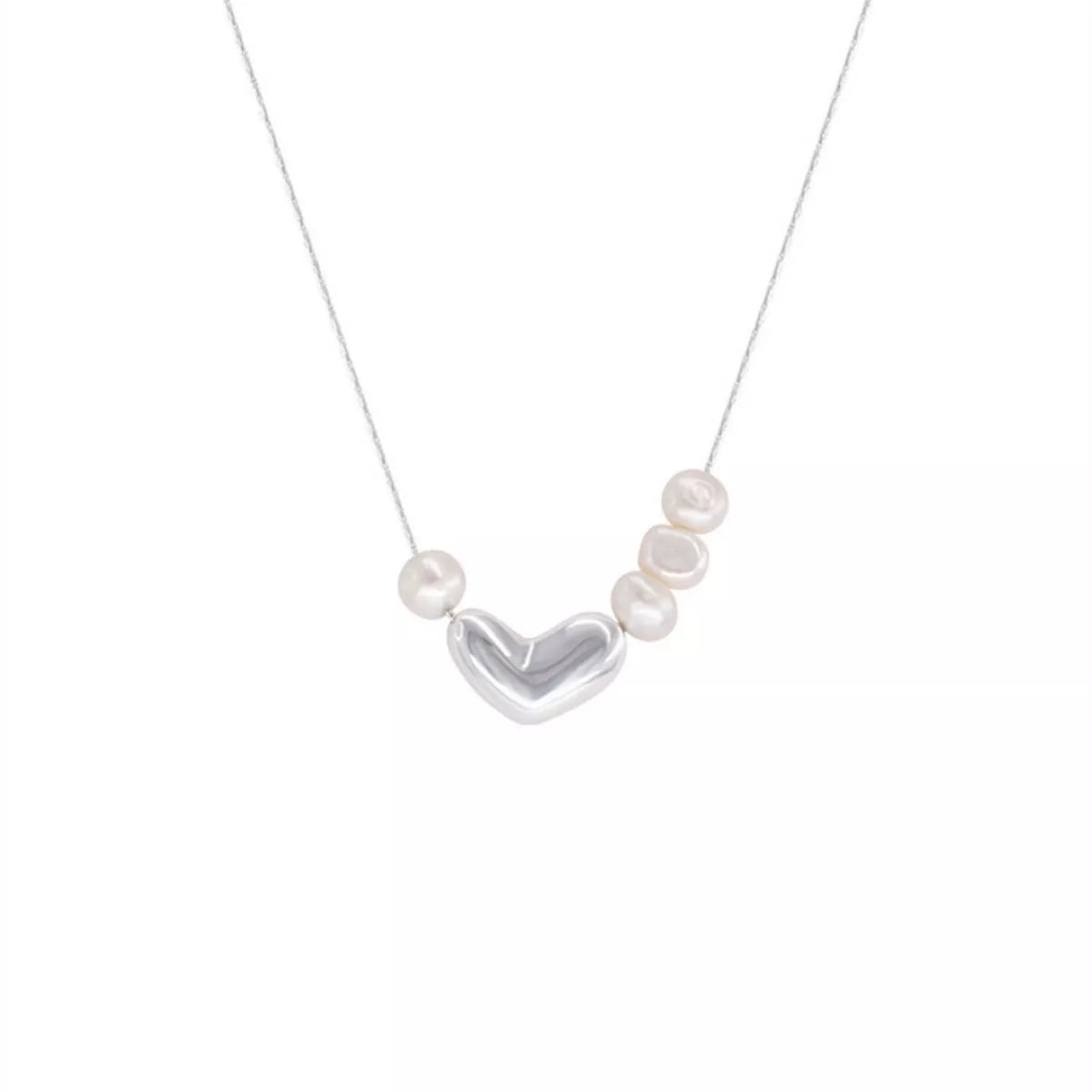 Adjustable chain feature of pearl necklace highlighted white background