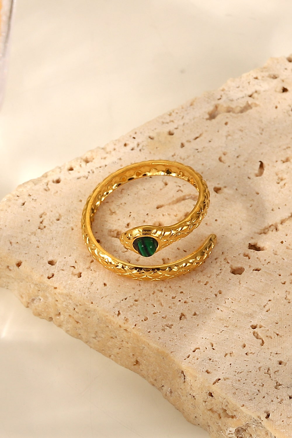 Rebellious Gal Snake Charmer Ring Close Up Green Emerald