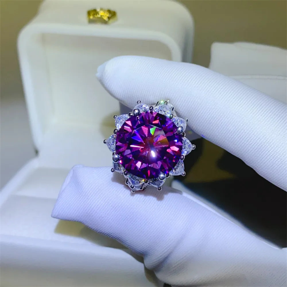 Purple Moissanite 925 Sterling Ring Silver Flower Luxury Ring | Rebellious Gal Jewelry