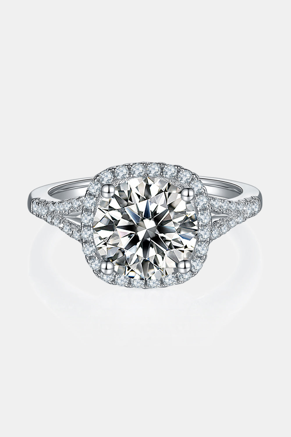 3.37 total carat moissanite ring sparkling under natural light