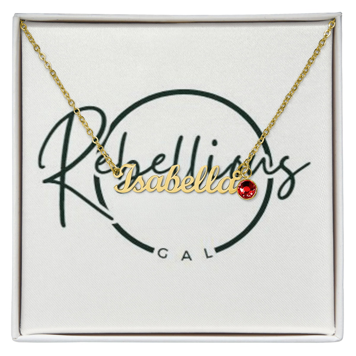 isabella necklace gold close up shot red emerald