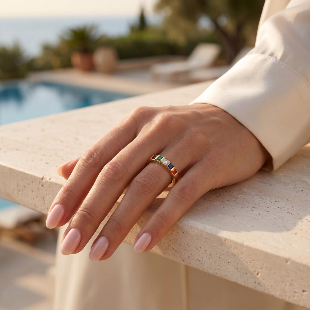 Stackable Birthstone Ring in 18K Gold Finish - view 7