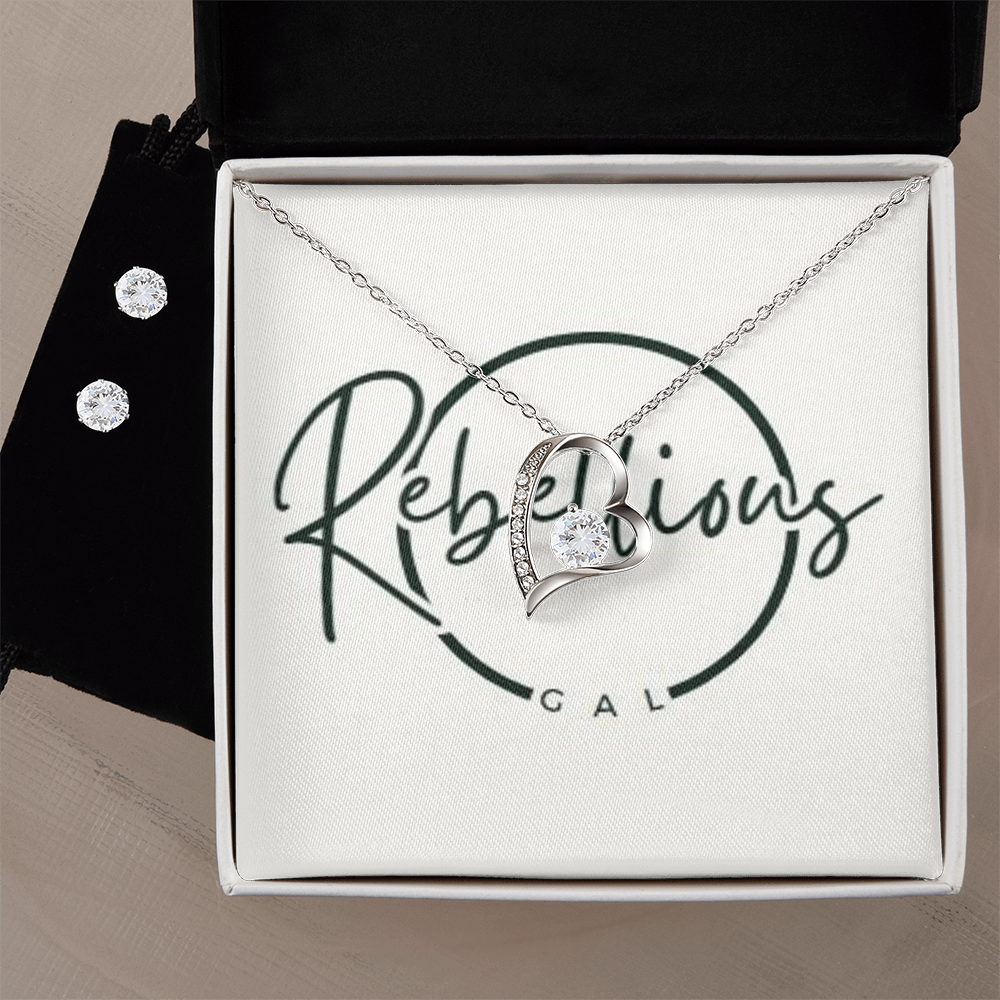 Forever Love Necklace & Cubic Zirconia Earring Set – A Sparkling Gift of Love