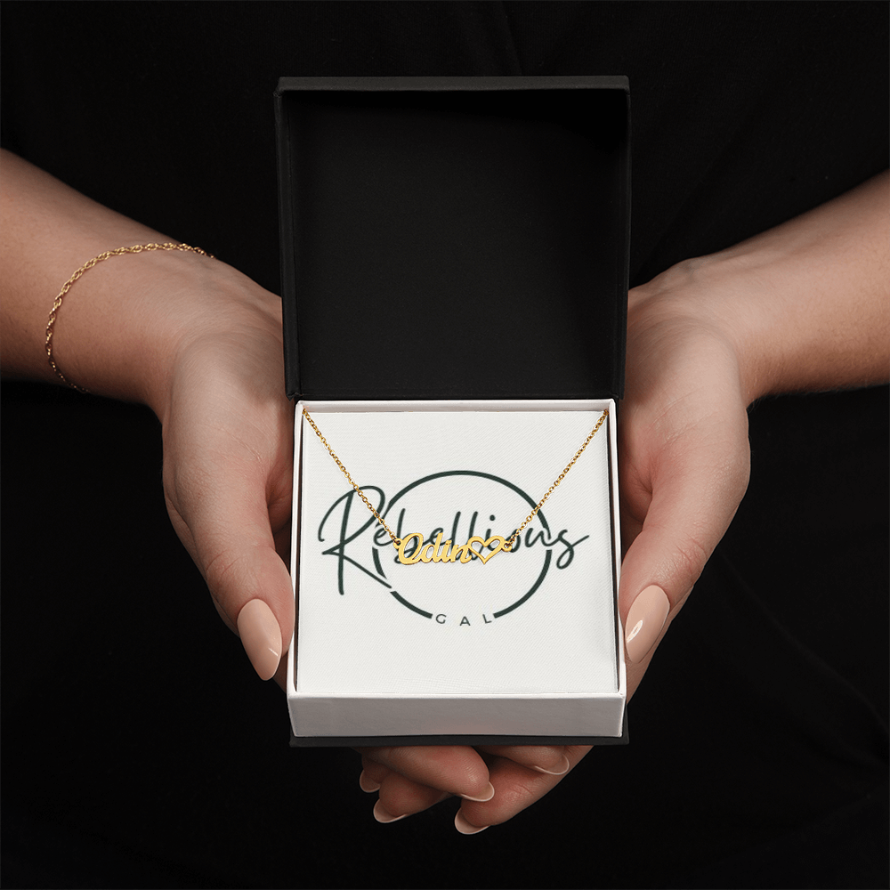 custom name gold necklace in a black box