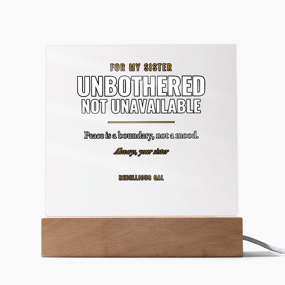 Always, your sister signs off beneath the message, the panel seated in grooved beech