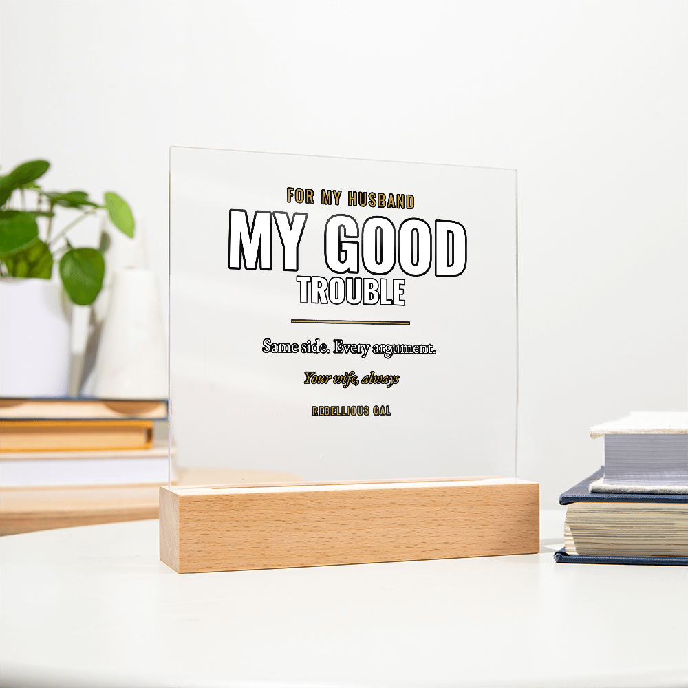 Bright white desk setting, clear panel between a leafy potted plant and stacked books