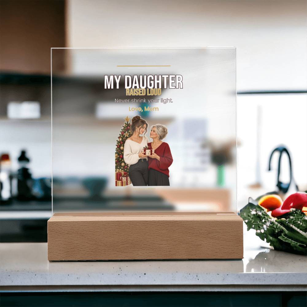 Lit panel glows beside red peppers and kale, black kitchen tap blurred behind