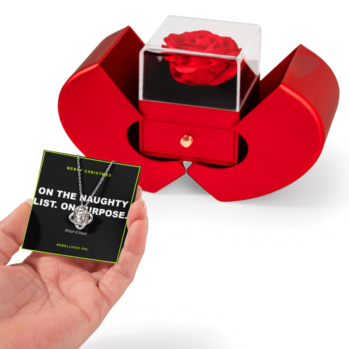 Love Knot Necklace in a Red Rose Heart Box - view 3
