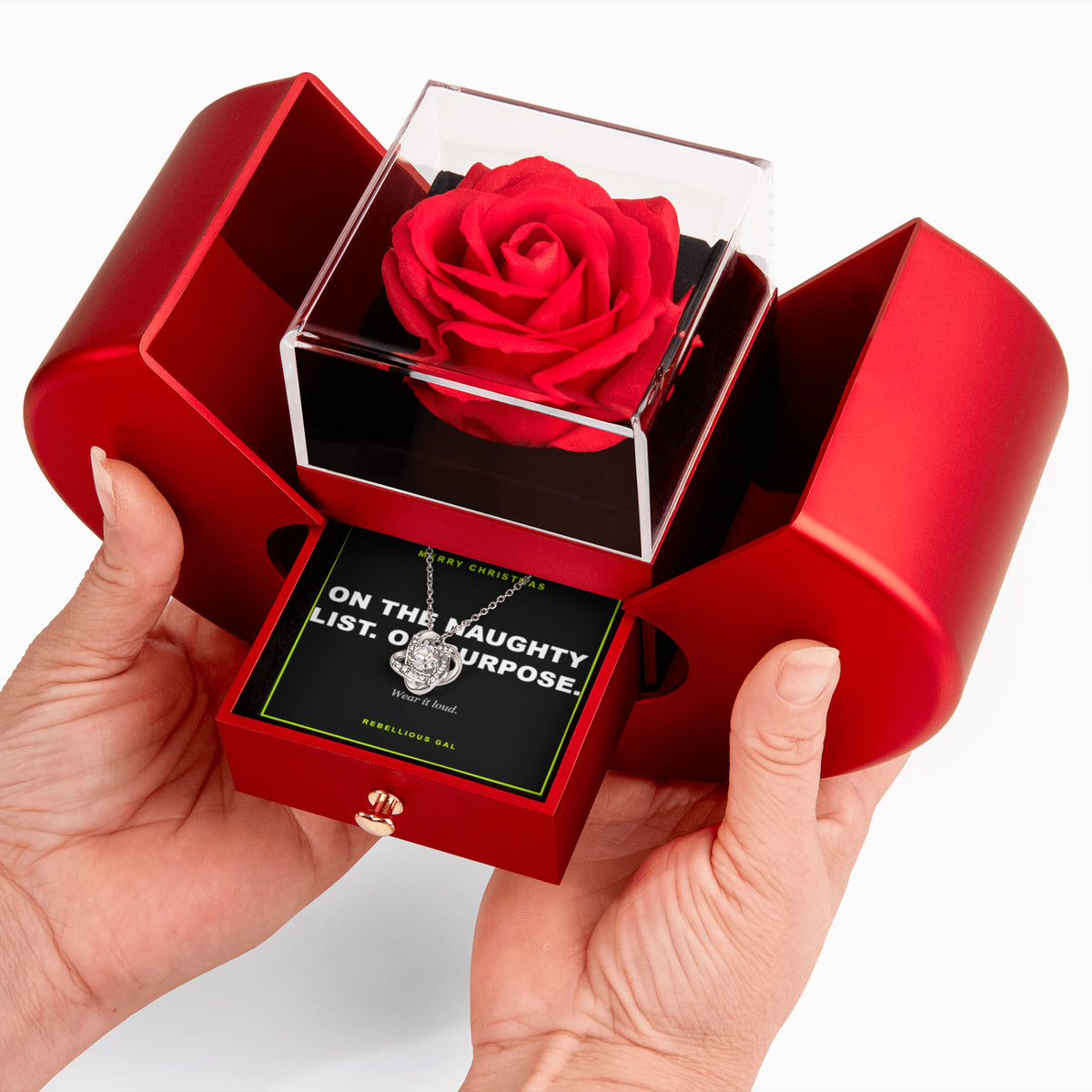 Love Knot Necklace in a Red Rose Heart Box - view 2