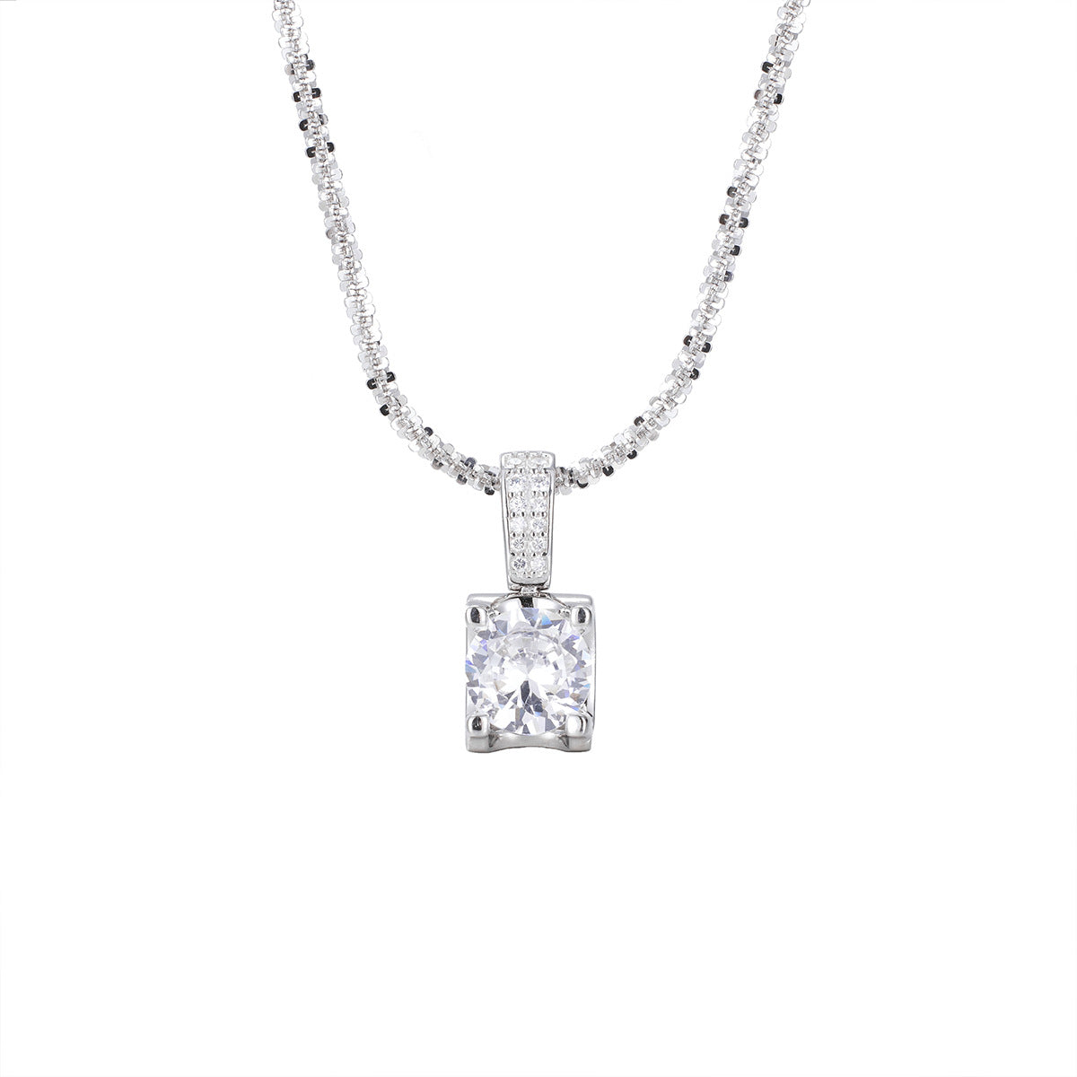 Rebellious Gal 925 sterling silver zircon pendant necklace front view on white background