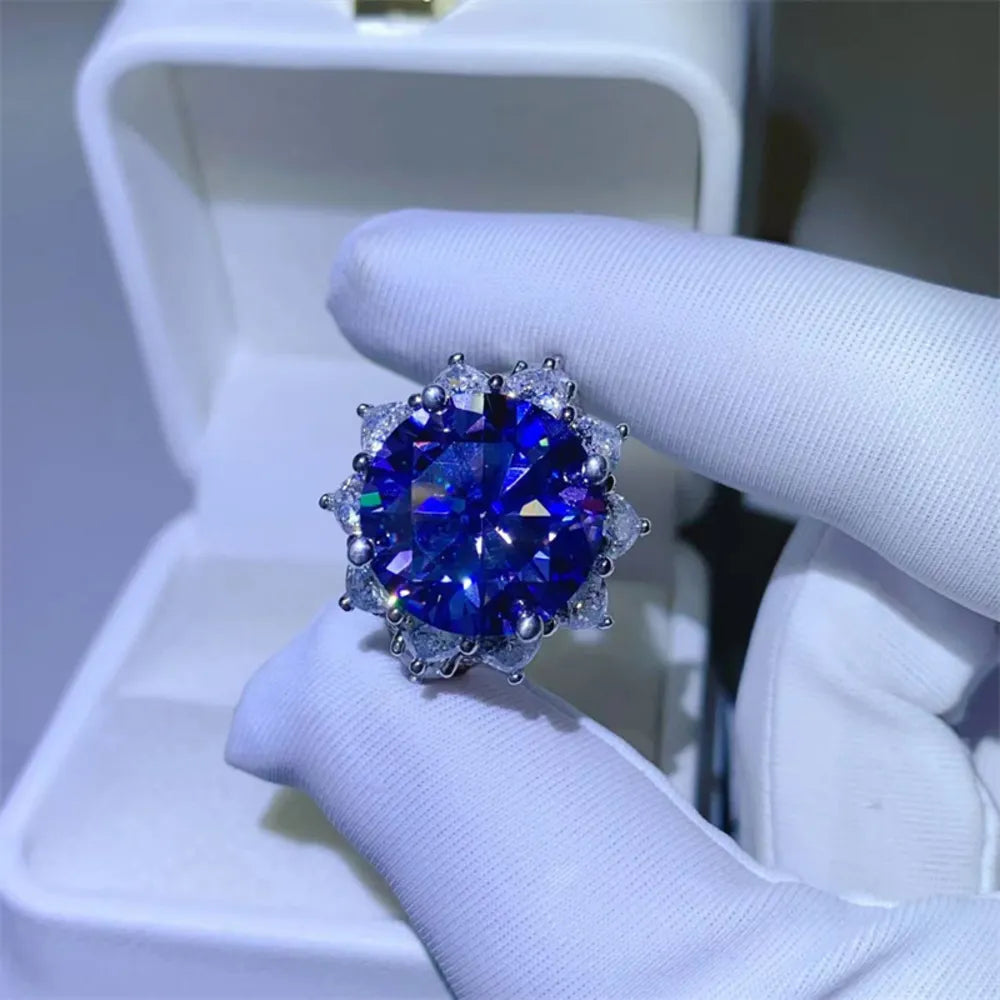 10 Carat Deep Blue Moissanite 925 Silver Luxury Ring | Rebellious Gal Jewelry 