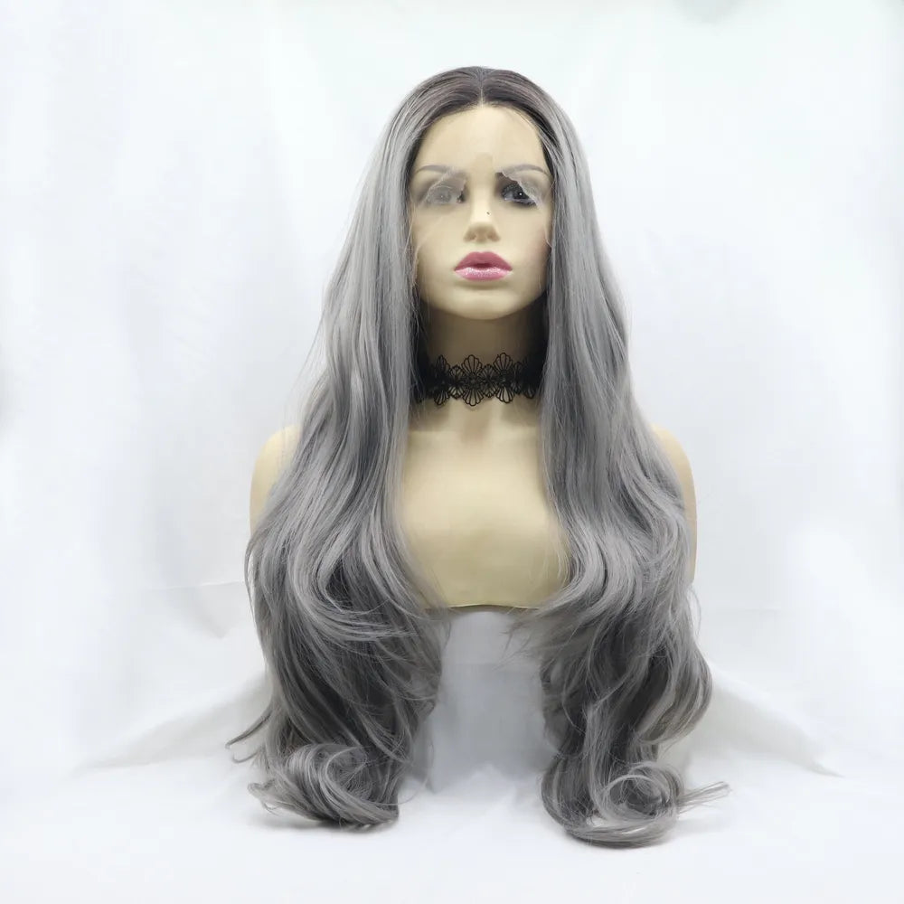 Detail shot of flowing wave texture on Rebellious Gal 24" wavy wig