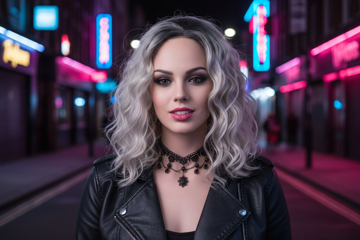 Side profile of Rebellious Gal 12 inch 130% density wave wig showing soft movement