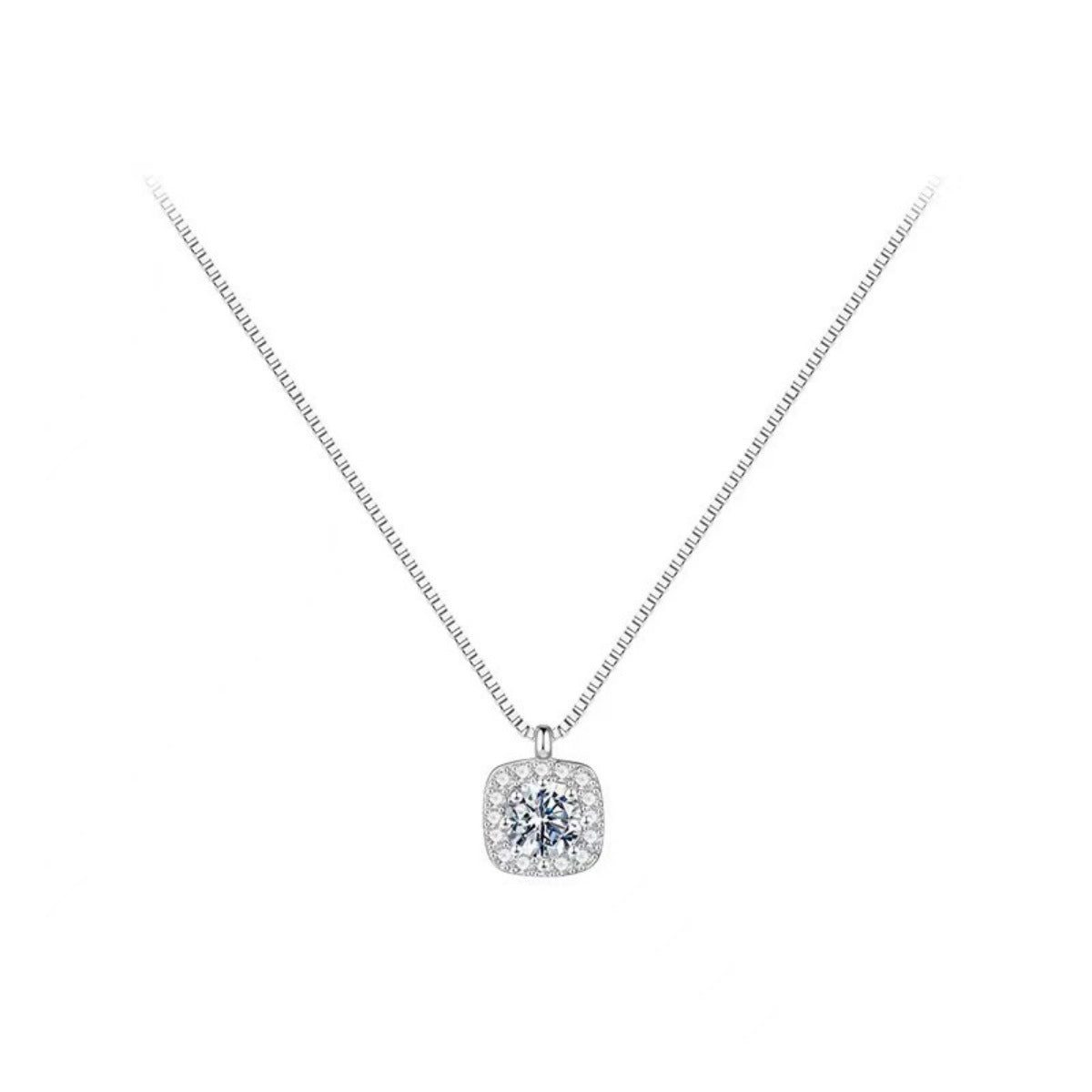 Rebellious Gal 925 sterling silver square pendant necklace front view on white background