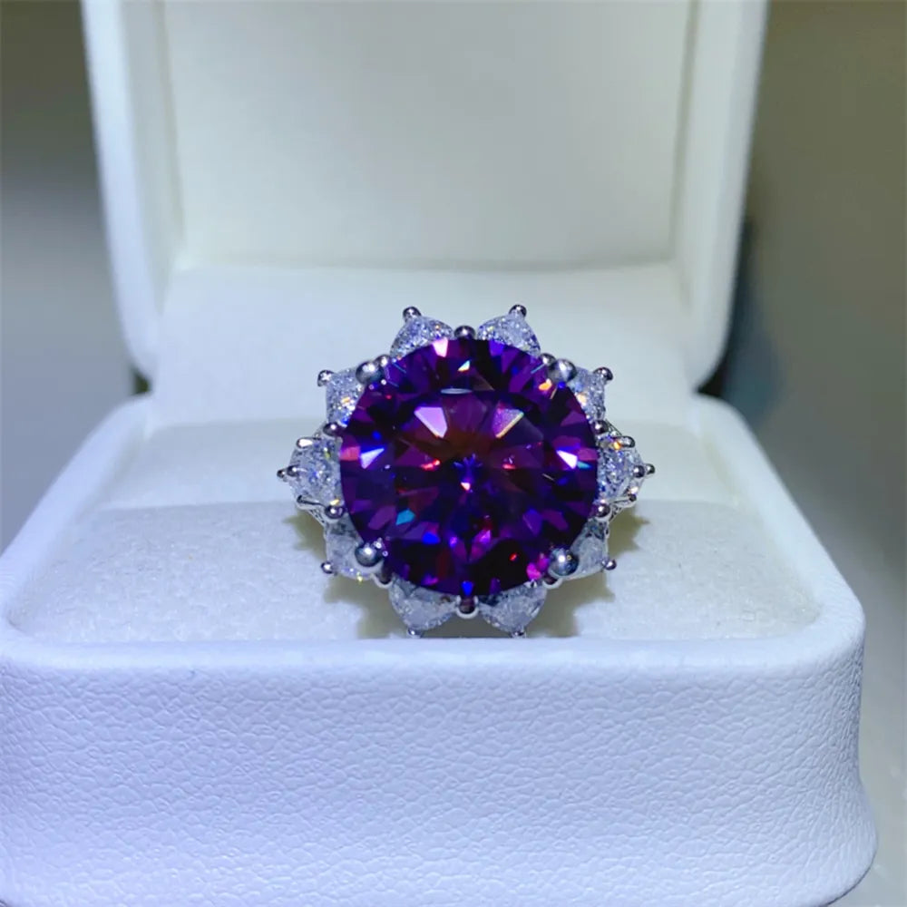 Purple Moissanite 925 Sterling Ring Silver Flower Luxury Ring in Display Box | Rebellious Gal Jewelry