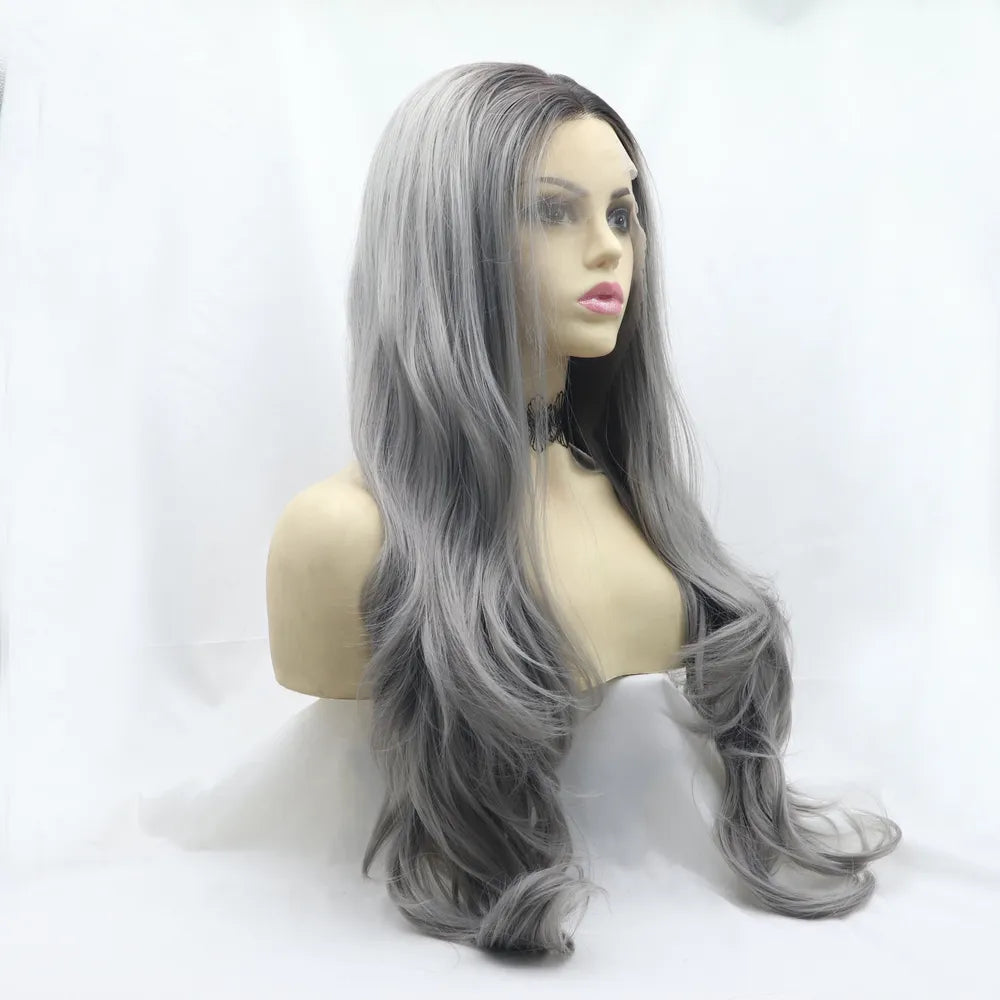 24" long wave wig styled in loose voluminous waves on studio mannequin