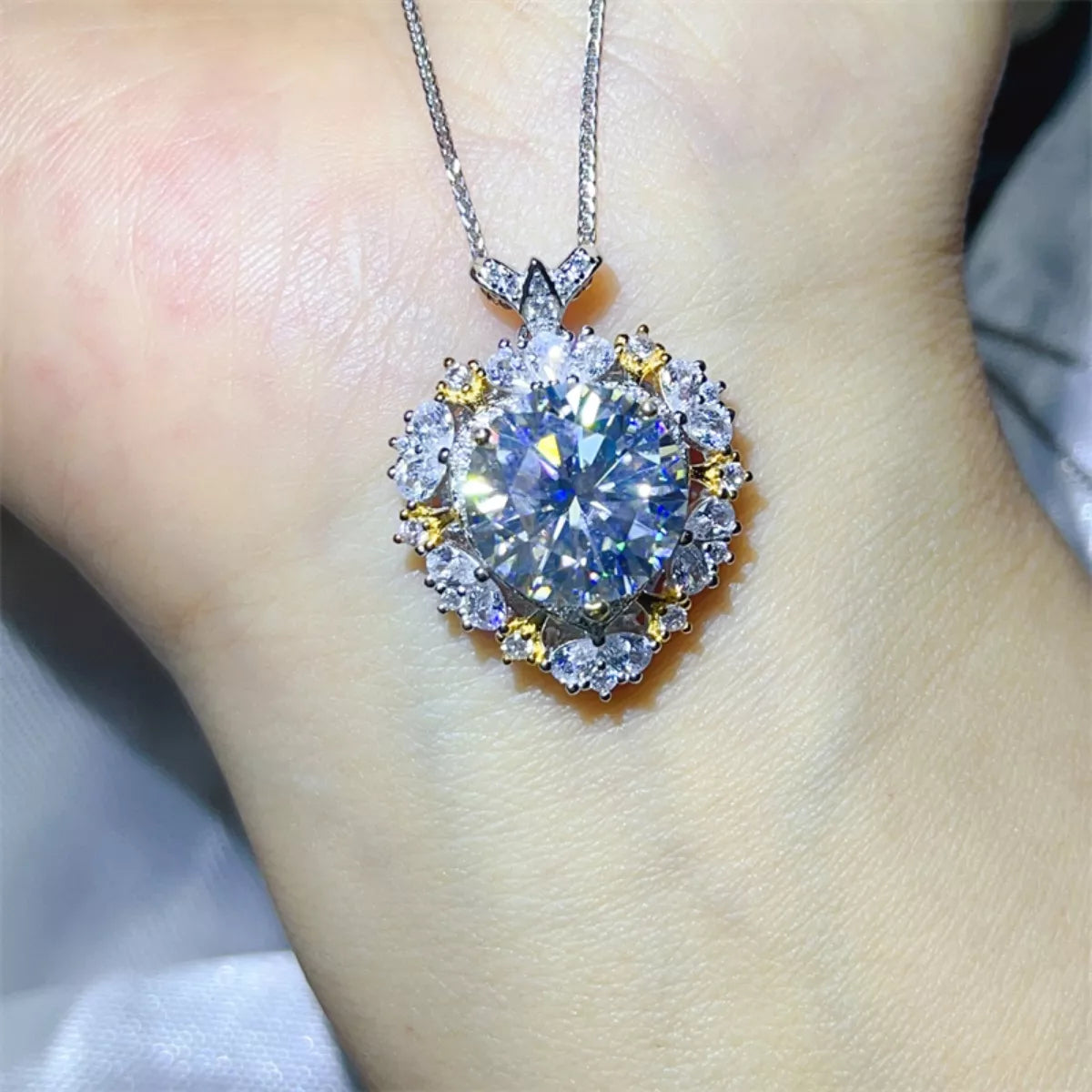 5 Carat Platinum Plated Necklace On Palm - Lady of Rose Titanic Necklace On Plam - Rebellious Gal Neclace