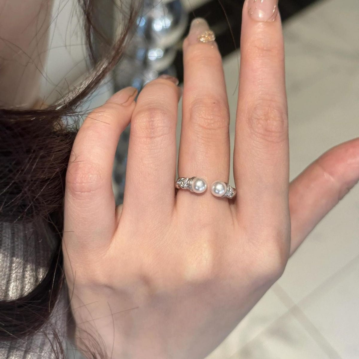 adjustable pearl ring 925 sterling silver open band