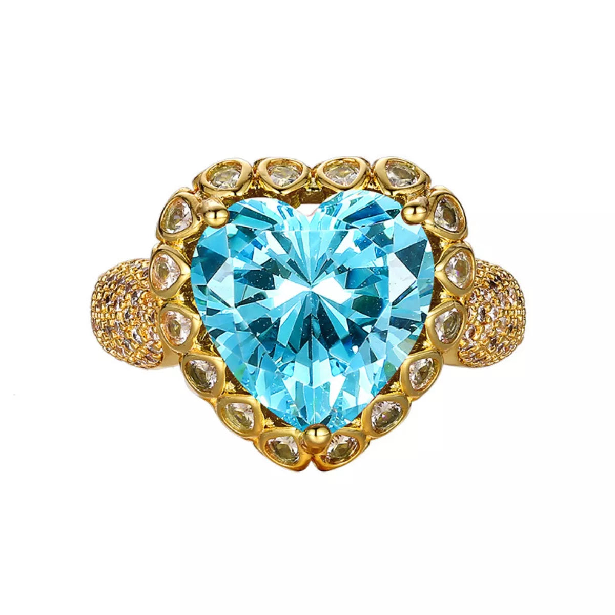 Rebellious Gal heart shaped ring 18K gold plated zircon accents on white background