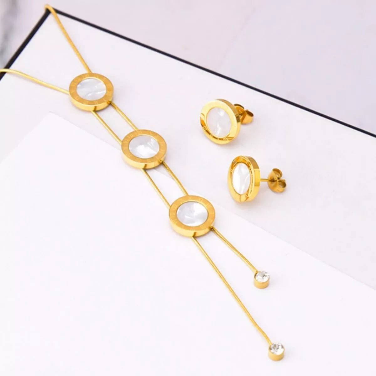 Gold Plated Stud Earring and Necklace Set White Background | Rebellious Gal Jewelry