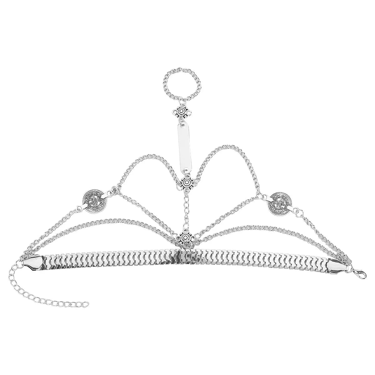 Fierce multi layered finger chain bracelet offering wrist-to-hand statement