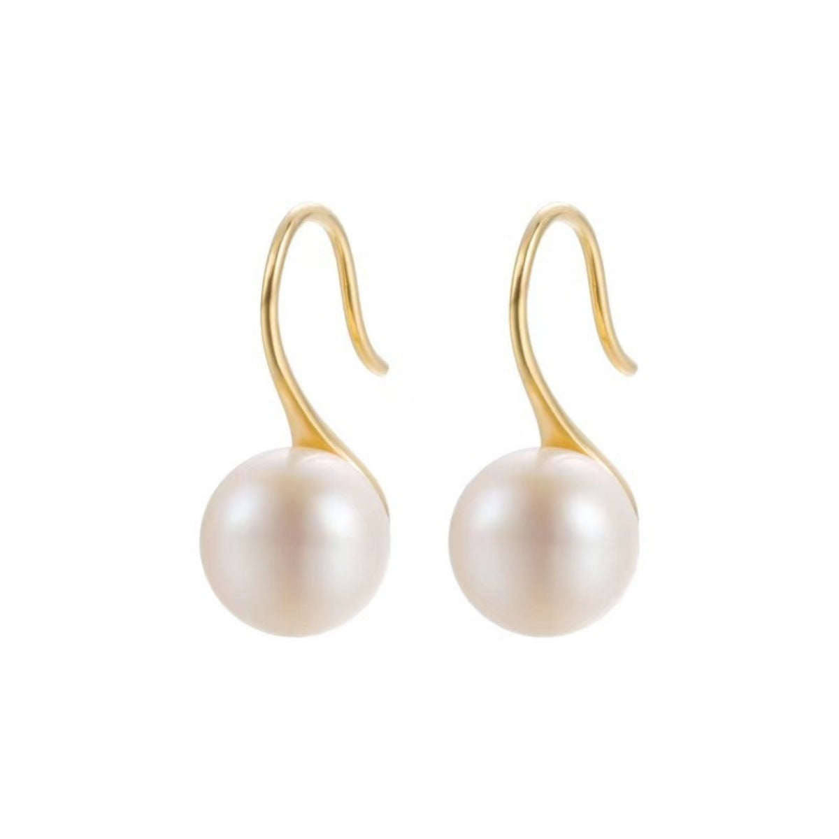 Pearl earrings with gold hooks on a white background