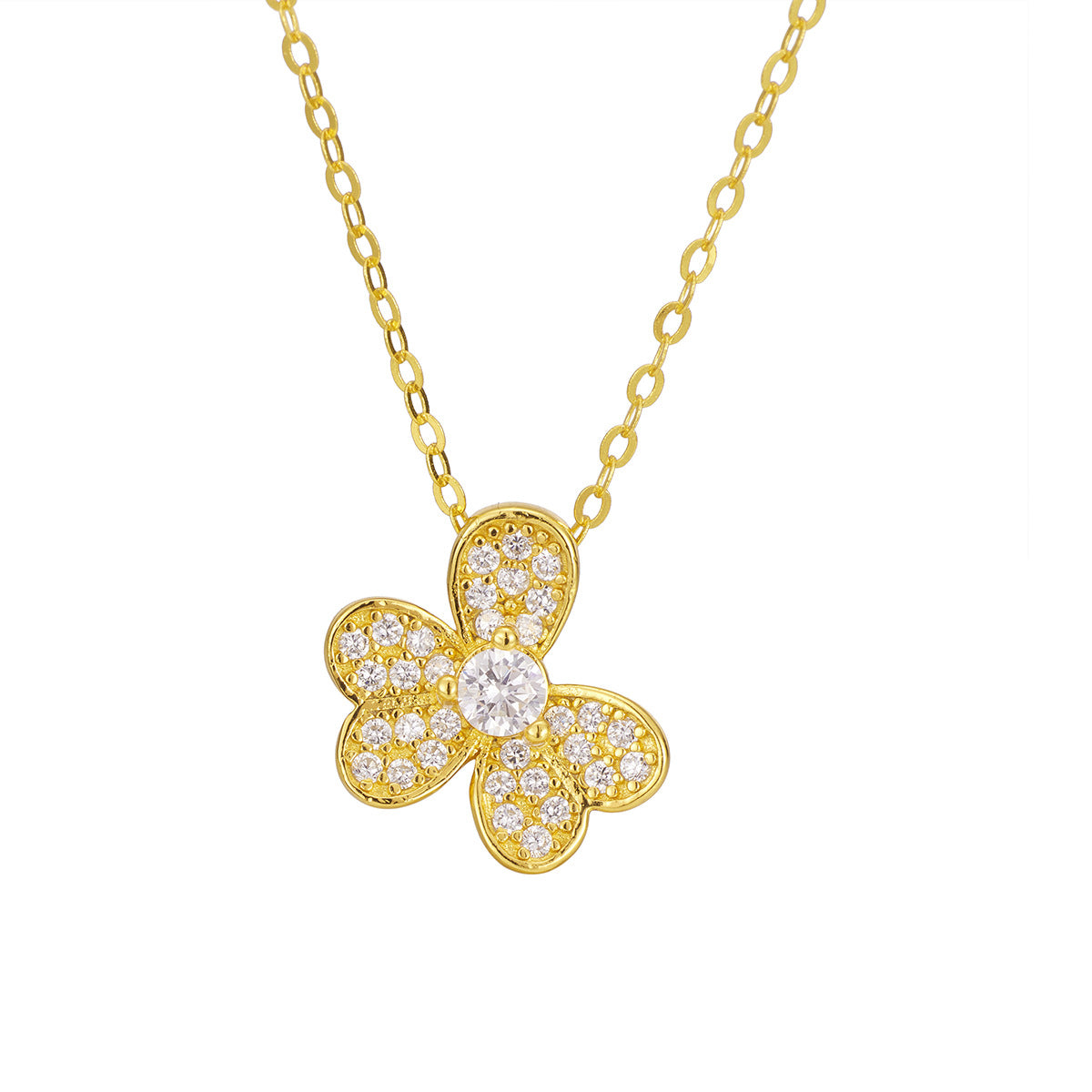 Dainty 925 silver 18K gold plated clover necklace side profile detail