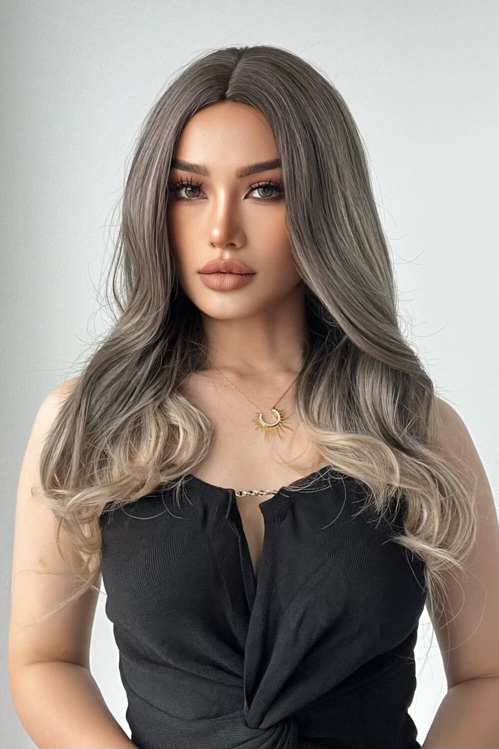 Rebellious Gal 13x1 lace front synthetic long straight wig 24 inch on studio model