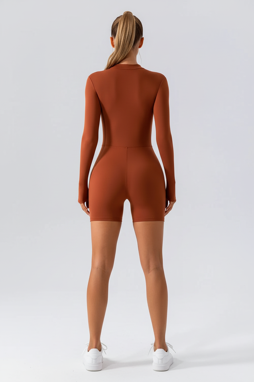 Half-Zip Long Sleeve Active Romper - view 2