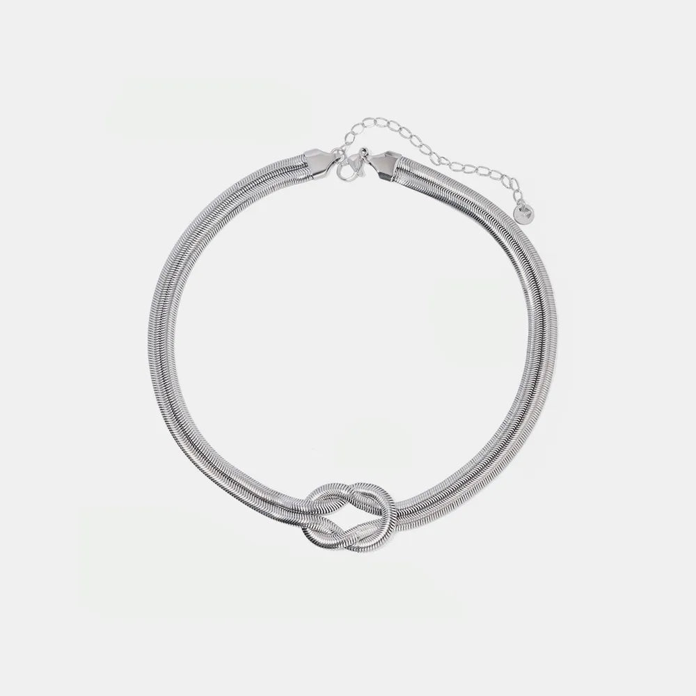 Twisted Layered Knot Silver Choker Necklace - Flat Surface Display White - Rebellious Gal  Jewellery
