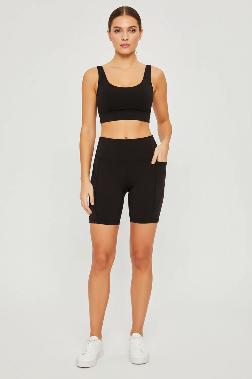 Black High-Waist Pocket Bike Shorts - view 2