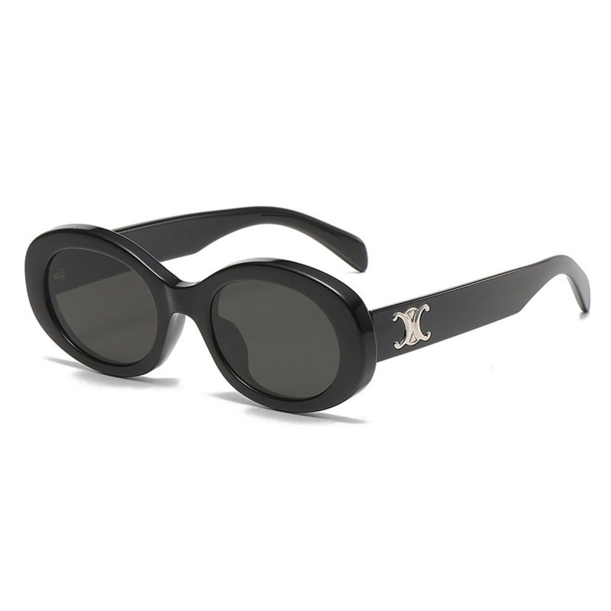 Detailed view of oval frame sunglasses gradient potential and frame texture