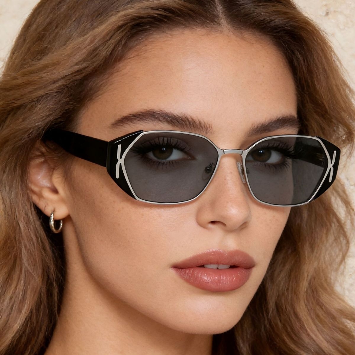 Rebellious Gal geometric UV400 sunglasses front view on white background