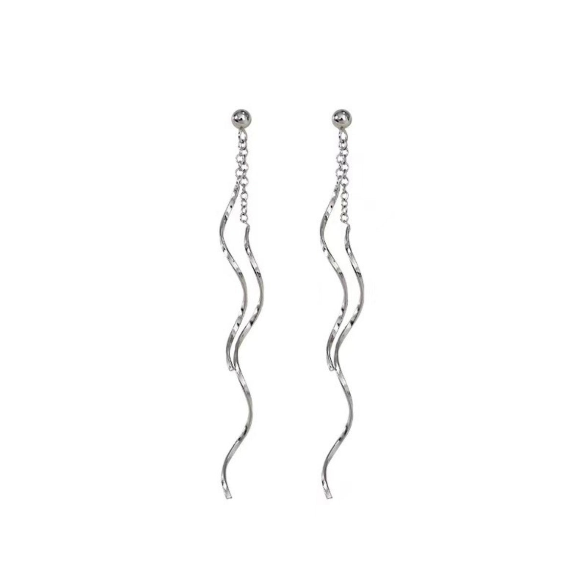 Rebellious Gal 925 sterling silver wave earrings front view on white background
