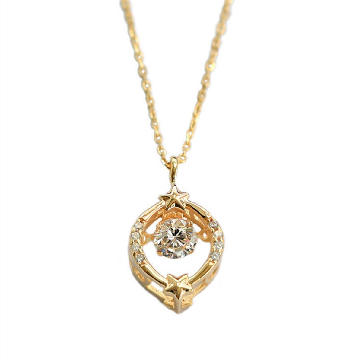 Adjustable chain of star circle pendant necklace shown clearly