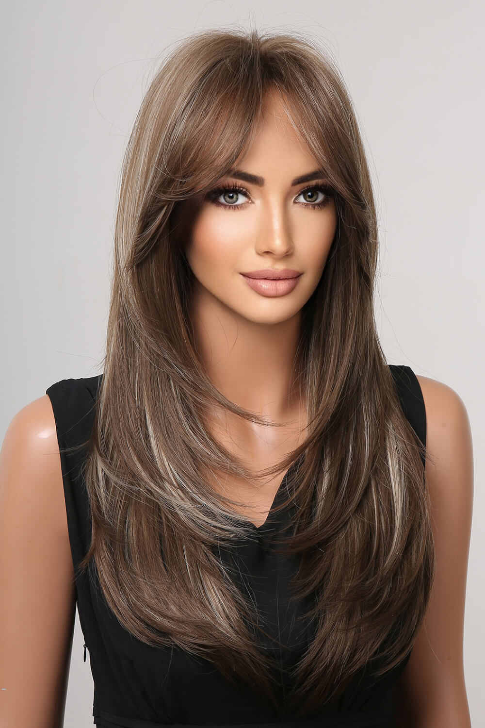Full Machine Wigs Synthetic Long Straight  Side View