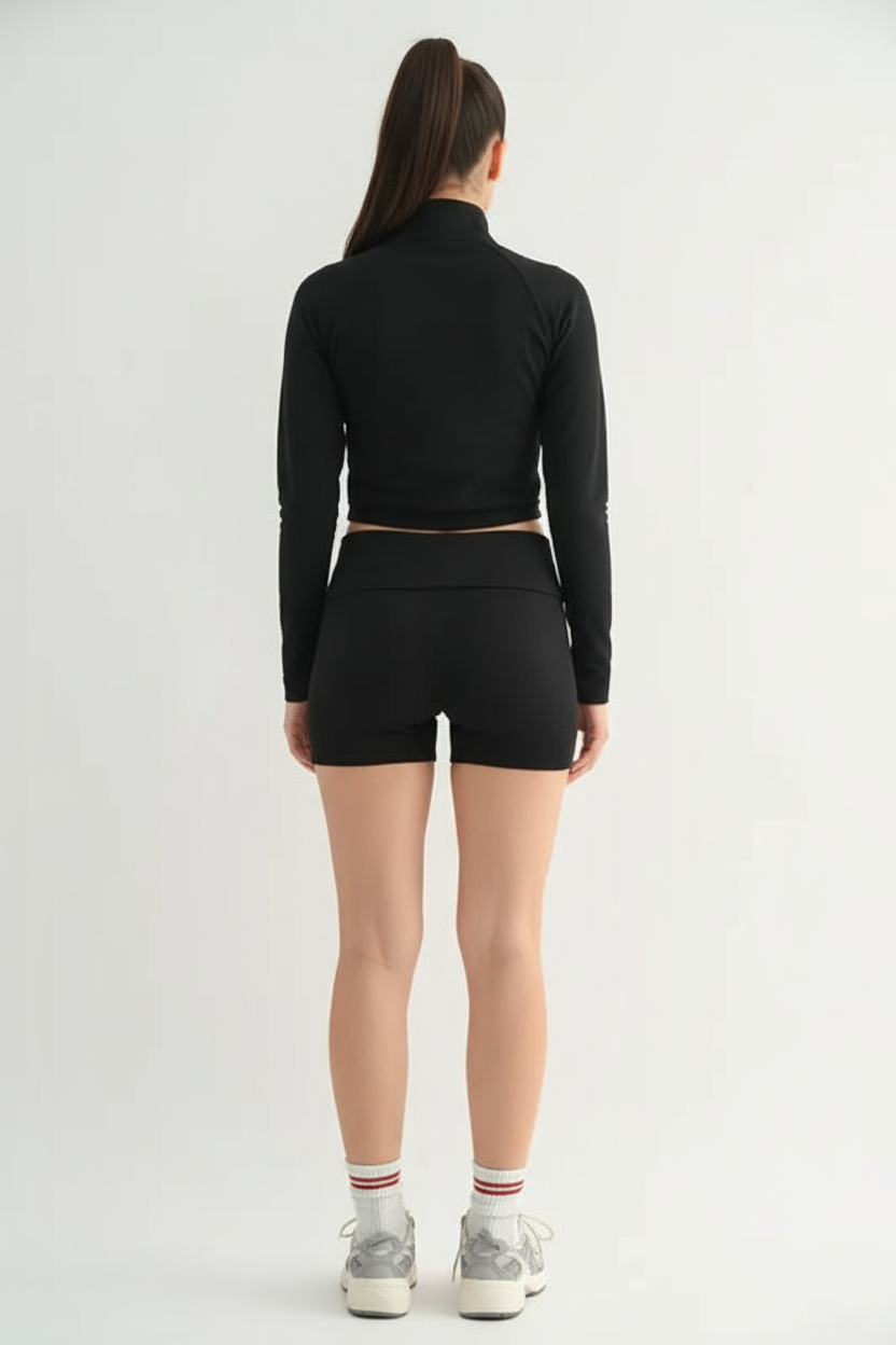Black Ribbed Foldover Waist Shorts - view 3