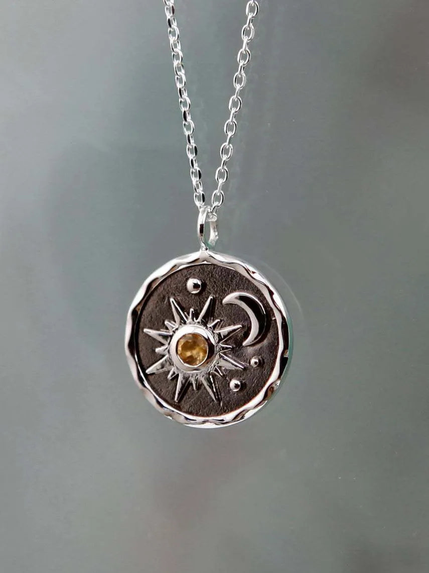 Alloy sun and moon necklace with zircon stones yin yang symbol jewelry