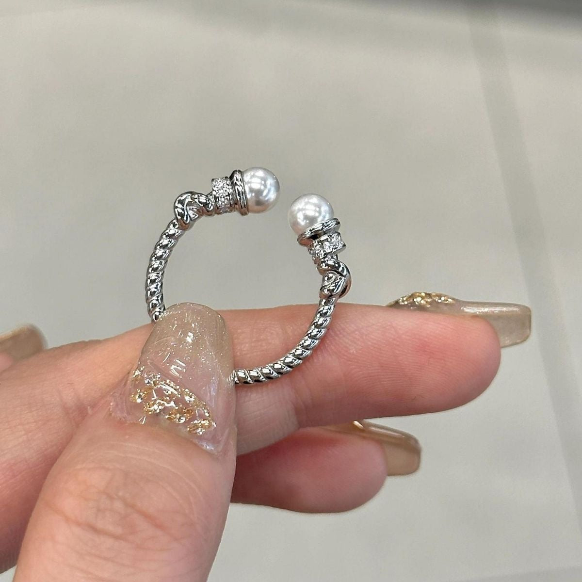 minimalist pearl statement ring silver band