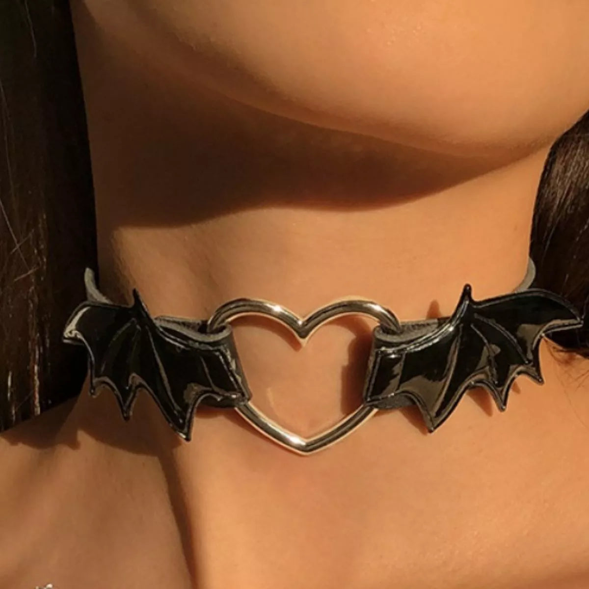 Black Faux Leather Choker Necklace - Rebellious Gal Jewelry - Close Up Look