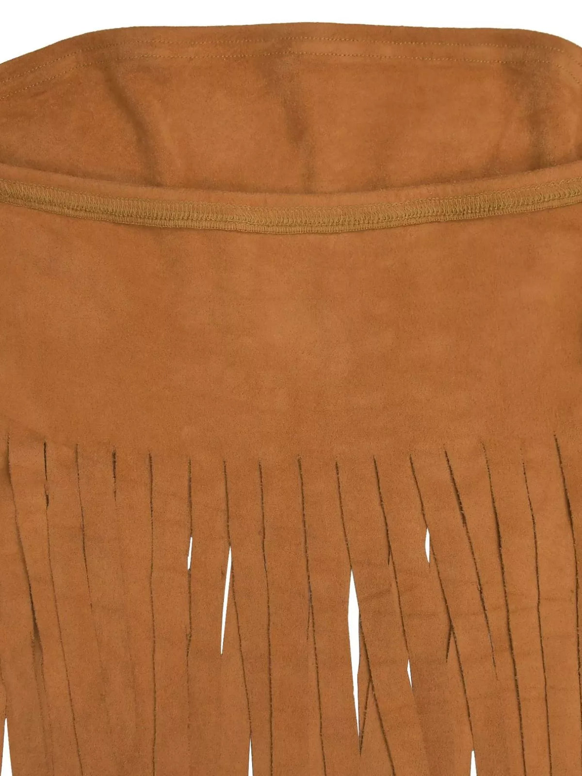 Brown suede bag with fringes on a white background