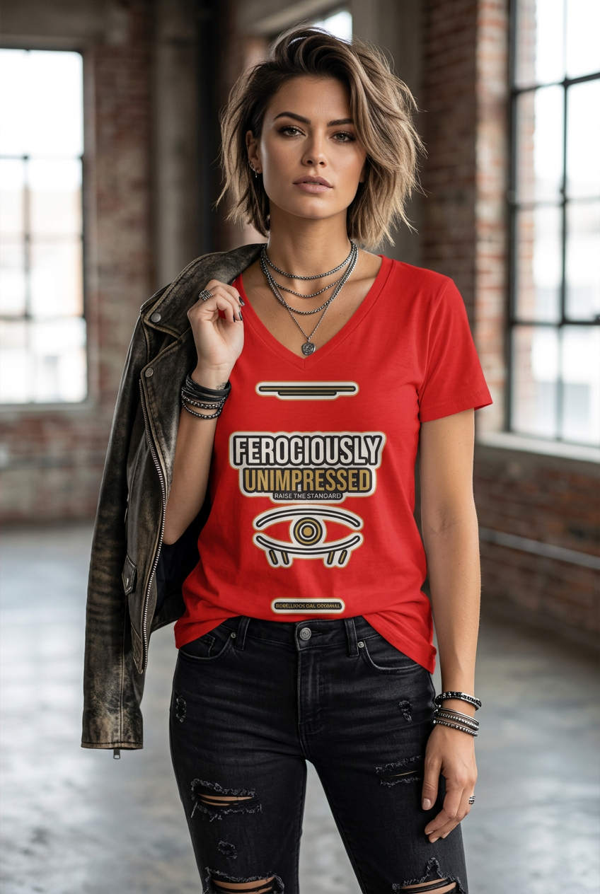 Ferociously Unimpressed Graphic V-Neck Tee